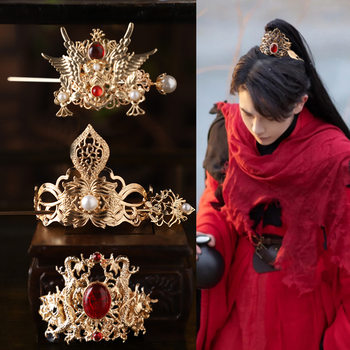 Ancient style hair accessories kc gold and silver balls head fairy hair crown top crown Song Ming National style hairpin men and women headdress martial arts