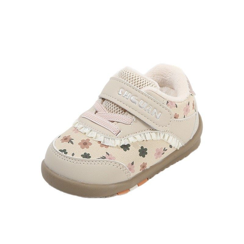 One-Year-Old Baby Girl's Cotton Shoes 6-12 Months Girls' Shoes Autumn and Winter Infant Toddler Shoes Soft Sole Key Shoes Warm