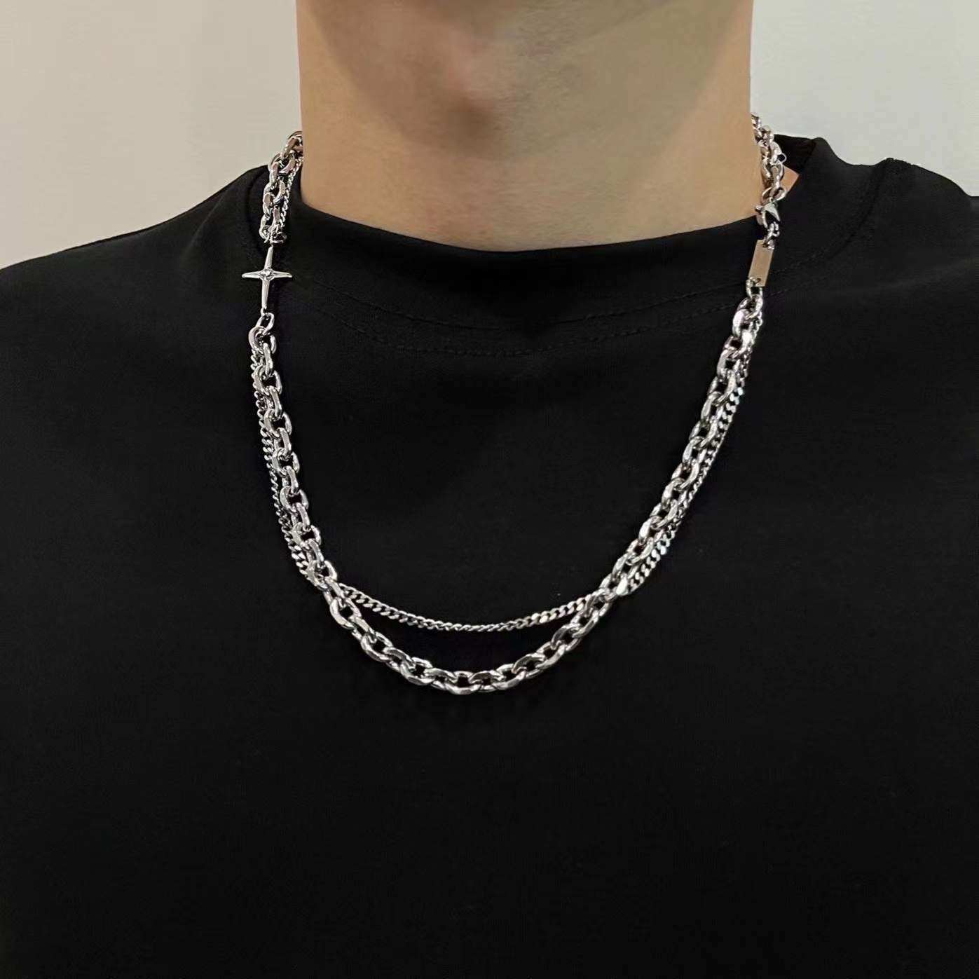 Men's necklace trendy ins hip hop European and American niche design high street chain accessories sweater chain female fashion brand