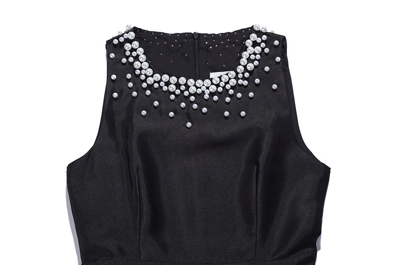 Đầm maxi nữ thắt eo cổ tròn không tay midi dáng chữ A — Hắc chi tiết 7