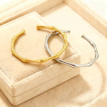 Chinese Style New High-End Buckle Bamboo Bracelet for Women Ins Plated 18K Stainless Steel C-Shaped Bracelet High-End Accessories