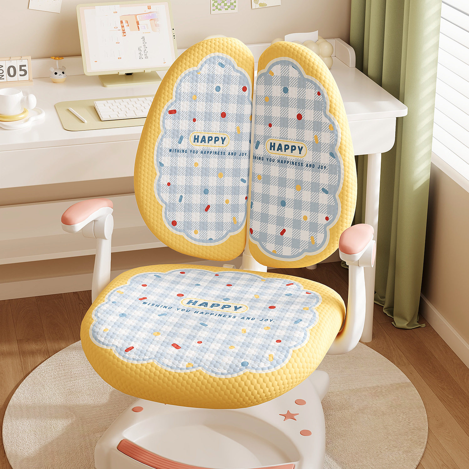 Cream Style Ice Silk Kidsren's Learning Chair Cover Summer Cool Seat Cover 2025 New Writing Chair Protective Cover