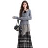 Autumn New Style Waist-Cinching Fake Two-Piece Long-Sleeved Tops Slimming and Versatile Splicing Skirt Two-Piece Set for Women