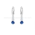 Three-diamond white gold blue diamond earrings