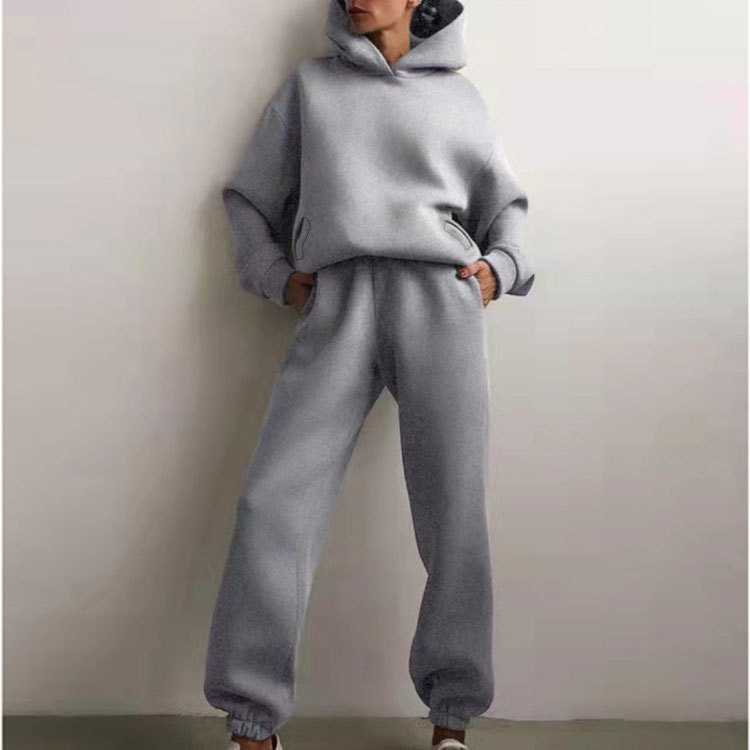 Hooded Sweatshirt and Pants Set for Women Solid Color Casual Outfit Spring Fashion