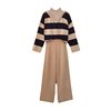 in stock Cross-border AliExpress Striped Sexy Knitwear Straight Tube Slimming Wide-leg Trousers Two-piece Set Elegant suit Women
