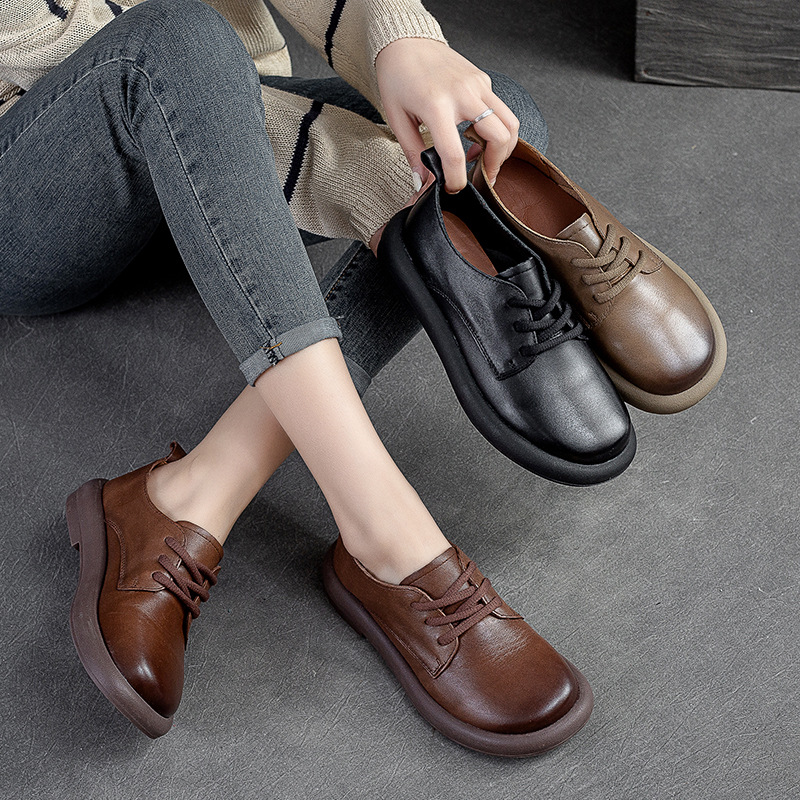 Giày Lười Nữ Mũi Tròn Hàng Mùa Xuân Thu Đông Phục Cổ Cổ Điển