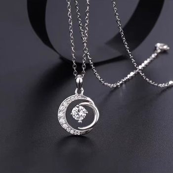 Pure White Copper Non-Fading Double Moon Necklace for Women 2025 New Ins Double Moon Companion Zircon Clavicle Chain