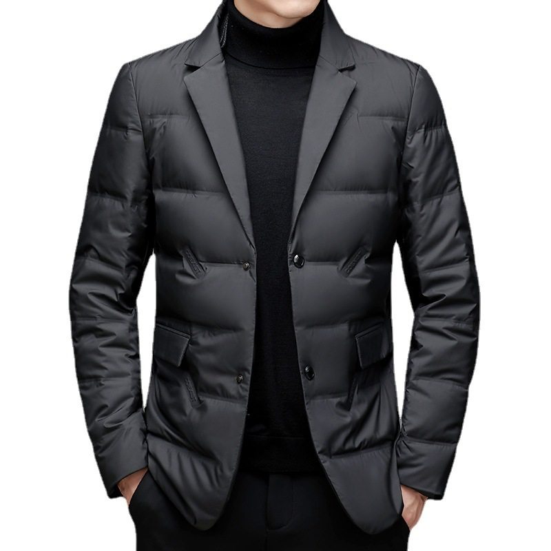 Take-off Scarf Collar Suit Collar Down Jacket Men's Warm Winter Slim-fit Casual Simple Solid Color Middle-aged and Young Korean Style