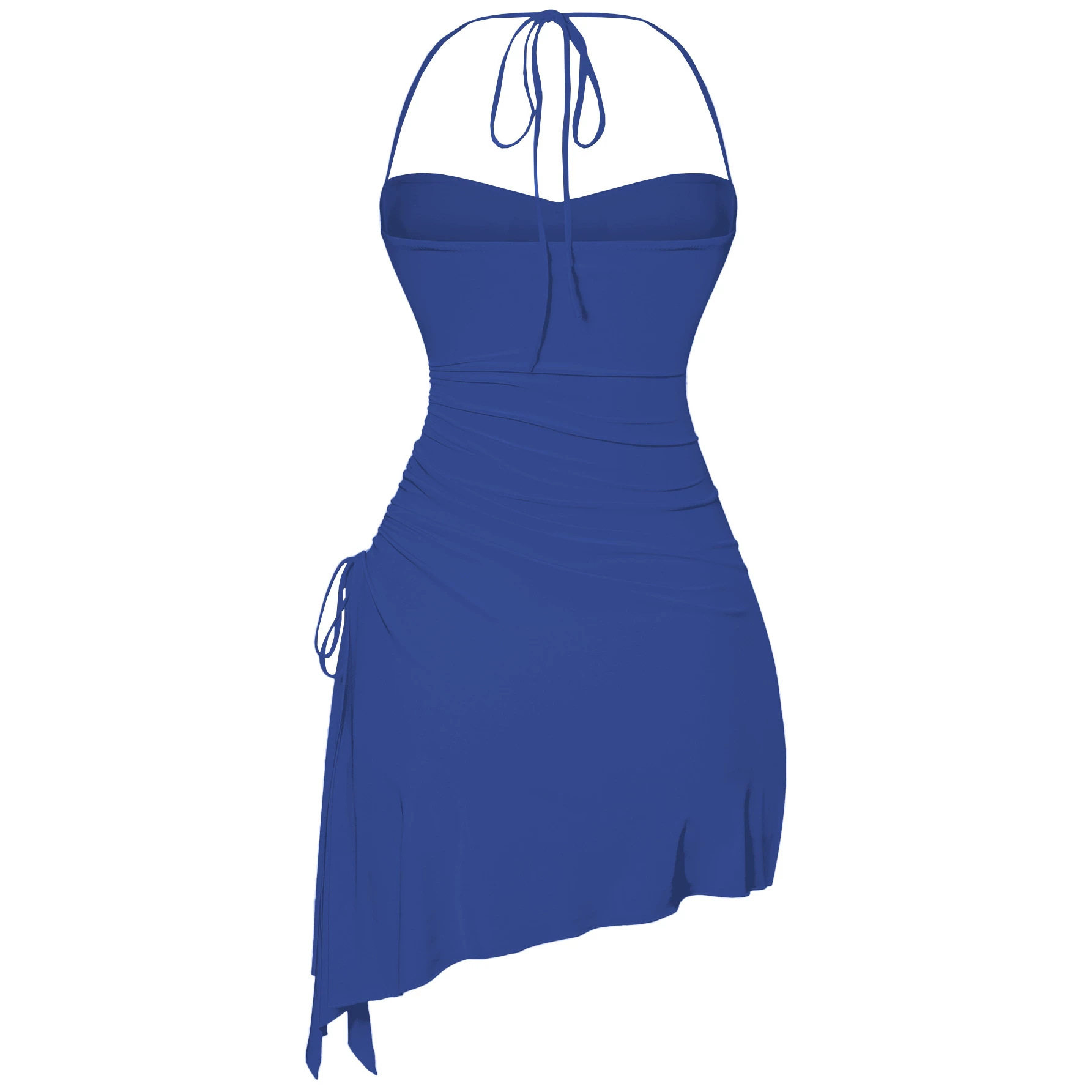 Halter Neck Ruched Bodycon Dress Side Slit Irregular Hem Slim Fit Night Out Party Wear Wholesale Available