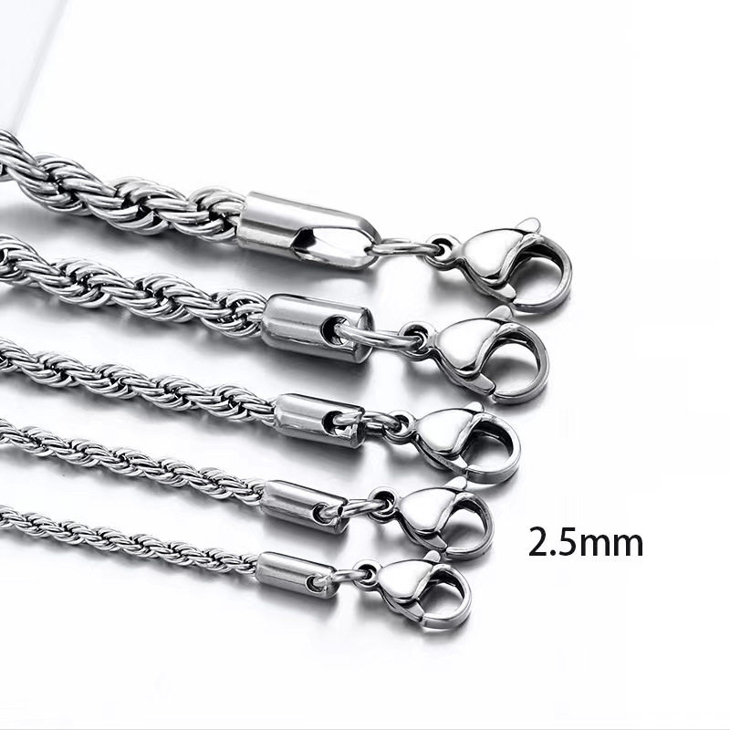 欧美不锈钢麻花链男士项链潮牌嘻哈个性钛金钛钢项链饰品素链批发