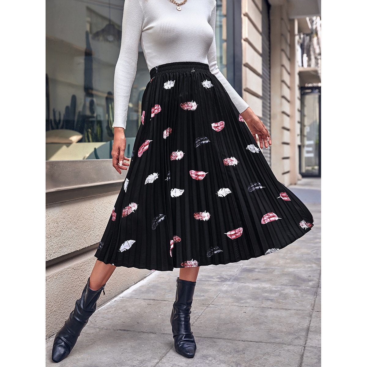 Chiffon Midi Skirt Elegant Floral Print Lightweight Fabric Comfortable Fit Perfect for Spring and Summer Wholesale