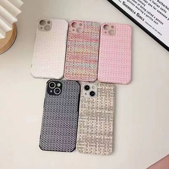 iphone 14plus Phone Case for iphone Lambskin Woven Pattern Phone Case Mixed Color Fragrant Style Leather Case