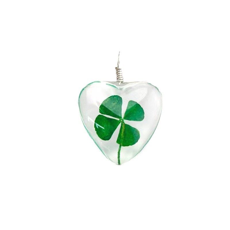 Four-leaf clover plant specimen time glass necklace green pendant sweater chain key chain diy accessories in stock