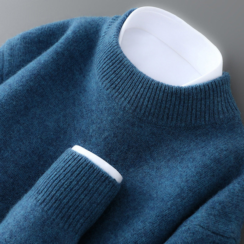 羊毛衫男士100纯羊毛套头半高领毛衣秋冬新款宽松针织打底羊绒衫