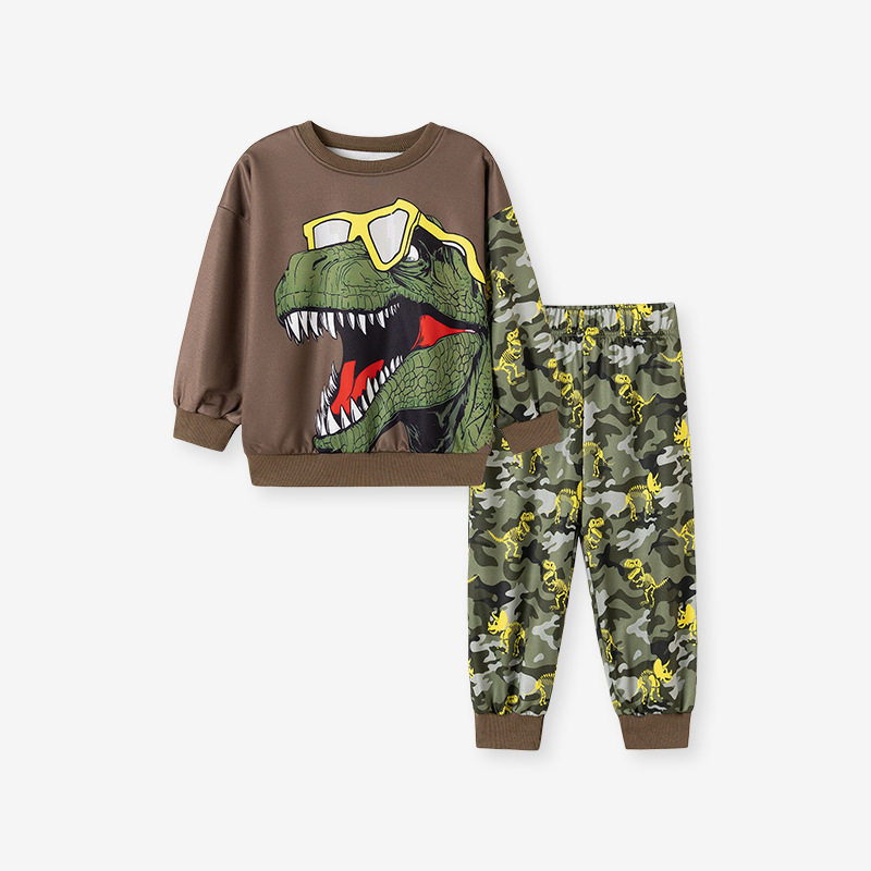 Cartoon Dinosaur Boys' Set, Autumn Kids' Outfit, Fashion Long-sleeve Fall Wear