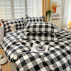 New Thickened Sanding Four-piece Solid Color Plaid Autumn and Winter Japanese Washed Cotton Student Dormitory Bed Sheet Three-piece Set
