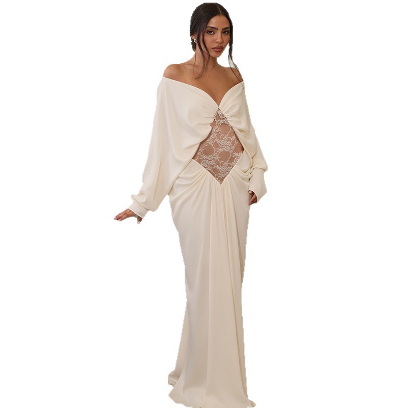Elegant French Style Long Sleeve Bodycon Dress with Lace Details for Women Autumn Collection Perfect for Parties and