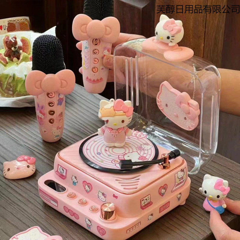 2025 New Hot Selling Record Player Bluetooth Speaker Cute Cat Microphone Singing Audio Birthday Girl with Microphone