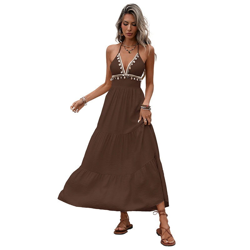 Shell Decorated Backless Cake Dress Beach Vacation Style Lightweight Fabric Summer Wear Wholesale Available
