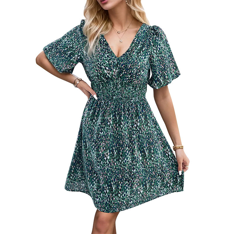 Vintage Floral Short Sleeve Dress Sweet Retro Style Summer Fashion for Women Wholesale Available