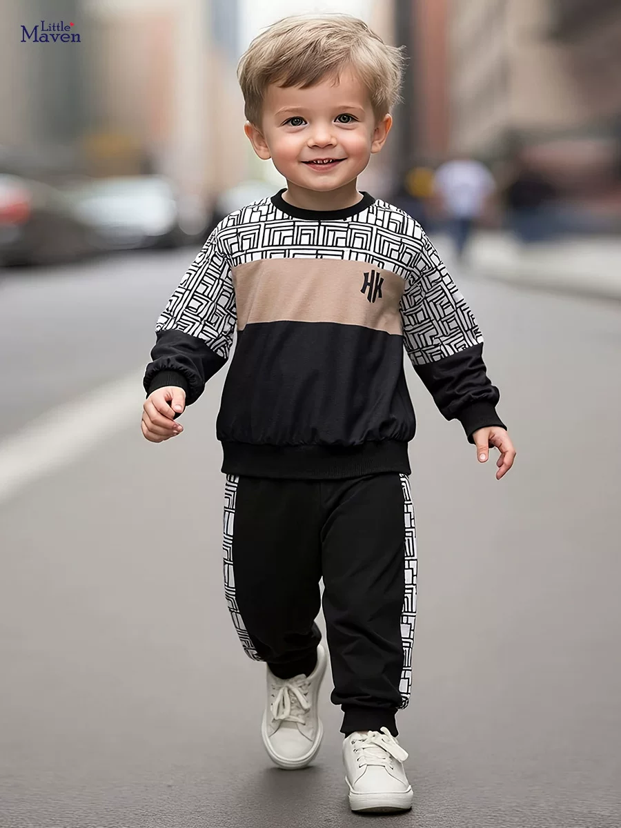 Set Anak Laki-laki Pabrik Sumber, Set Anak Musim Gugur, Pakaian Musim Gugur Lengan Panjang Bayi Bergaya