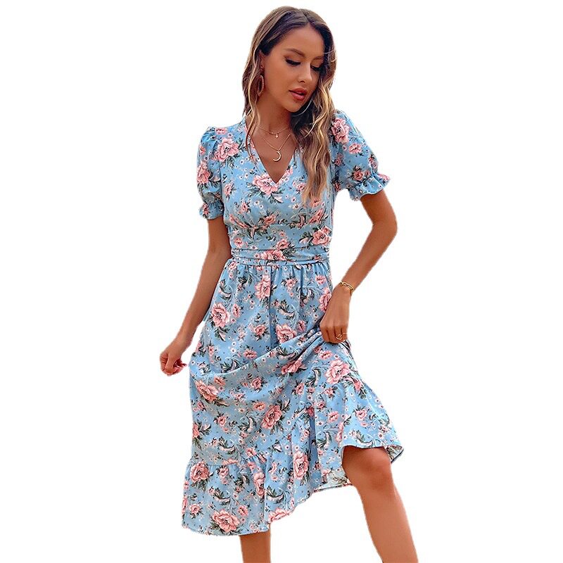 Vintage Sweetheart Neckline Summer Beach Dress Retro Style Comfortable Fabric Perfect for Vacation Wholesale Available
