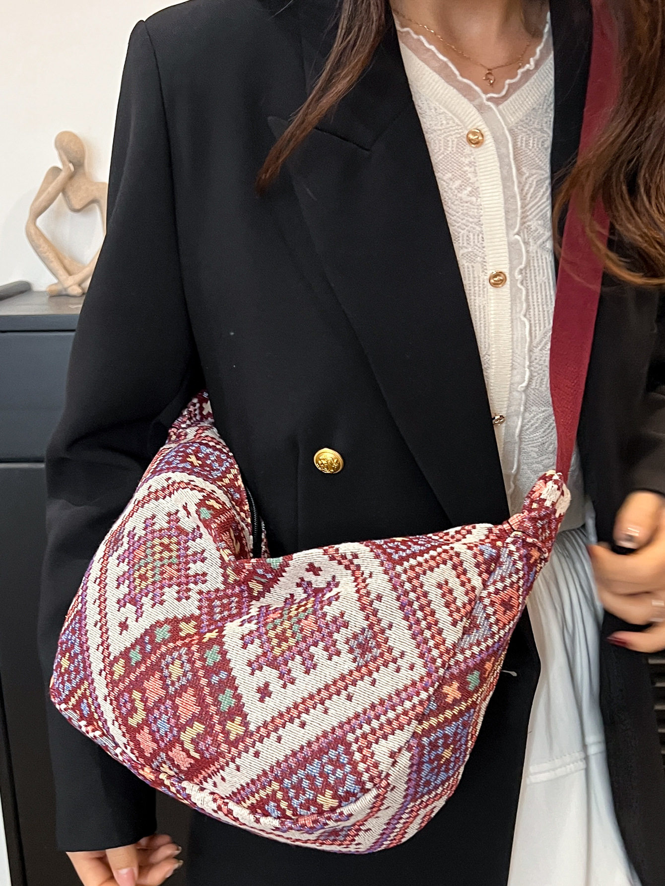 2024 Trendy Fashion Ethnic Style Women's Bag Casual Simple Western Style Large Capacity Tote Women's Bag Shoulder Axillary Women's Bag