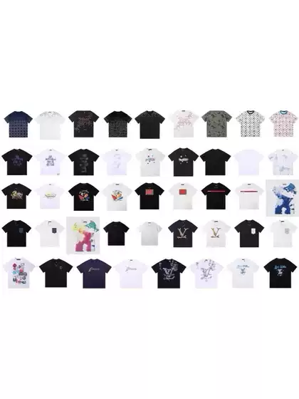 Cross-Border Luxury Fashion High-Quality Full-Print Letter Short-Sleeve Trendy Brand Foreign Trade European Goods Round-Neck Unisex Versatile Top