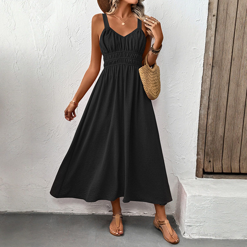 Casual Womens Dress Simple Solid Color Sleeveless Design Comfortable Fabric Perfect for Summer Outings Wholesale
