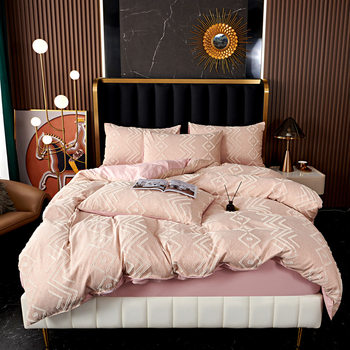 Factory Direct Sales Aifeiyang Home Textile American Bedding Cationic Cut Flower Four-Piece Quilt Cover Minimalist