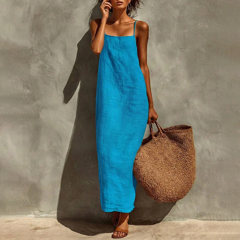 Summer Maxi Dress for Women Solid Color Casual Style Comfortable Fit Perfect for Vacation and Relaxation Wholesale