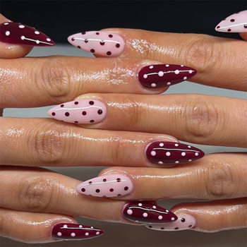 Short Almond Nails Red Polka Dots Wearable Fake Nails Cross-Border Foreign Trade Hot-Selling Manicure Wearable Nails