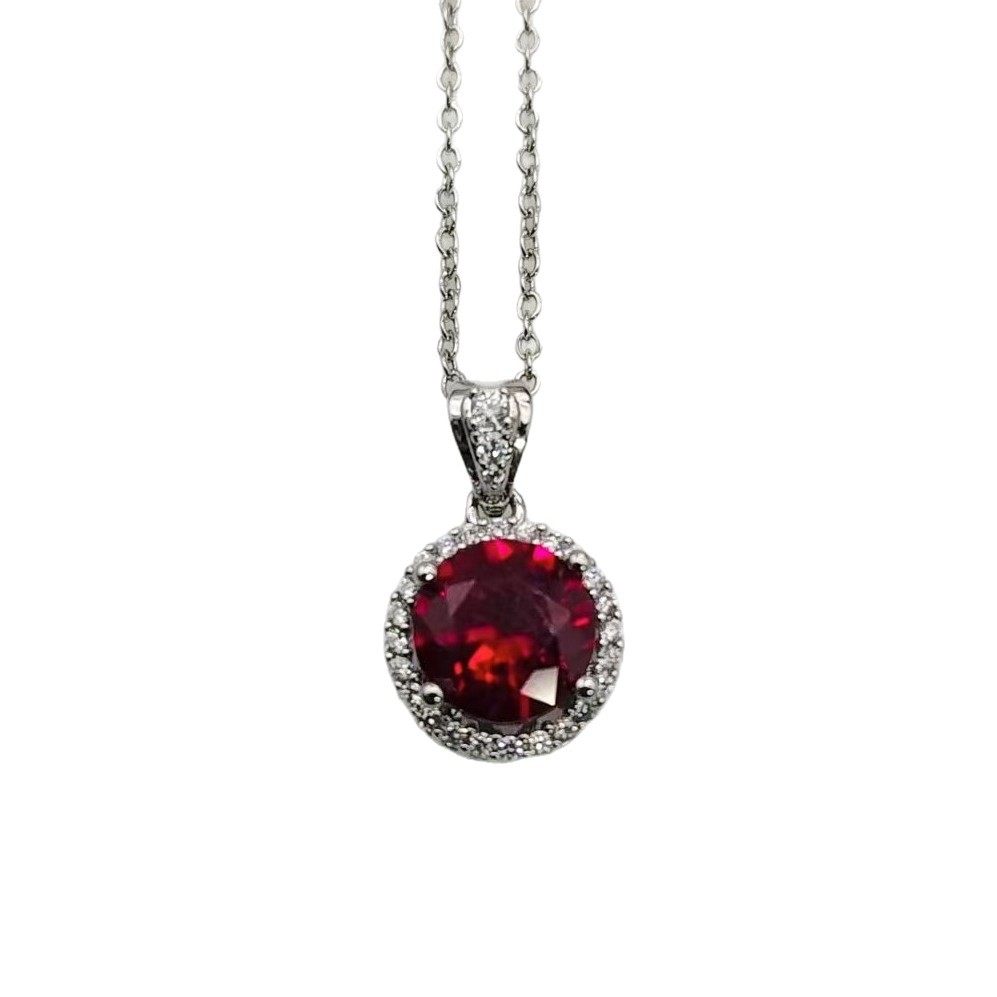 Korean Style Full Diamond Princess Round Bag Red Corundum Pendant Women's New European and American Jewelry Tanabata Valentine's Day Necklace Collarbone
