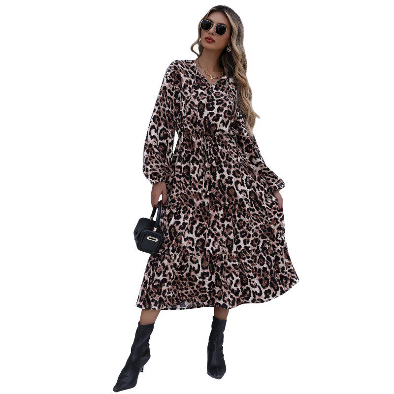Leopard Print Midi Dress Long Sleeve Autumn Winter Style Trendy Design Wholesale Available customizable