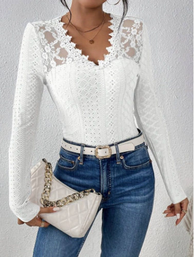 Lace Hollow Out Long Sleeve Womens Top Sexy Design Floral Pattern Elegant Style Perfect for Evening Wear Wholesale