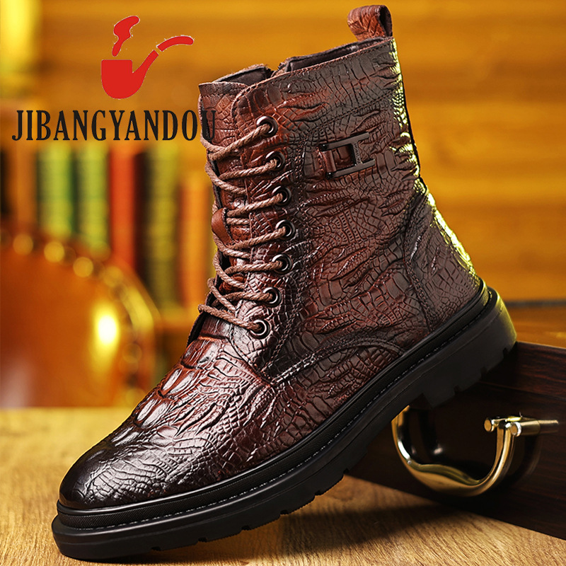 Giày Boot Martin Nam Chất Liệu Da Bò Cao 21cm