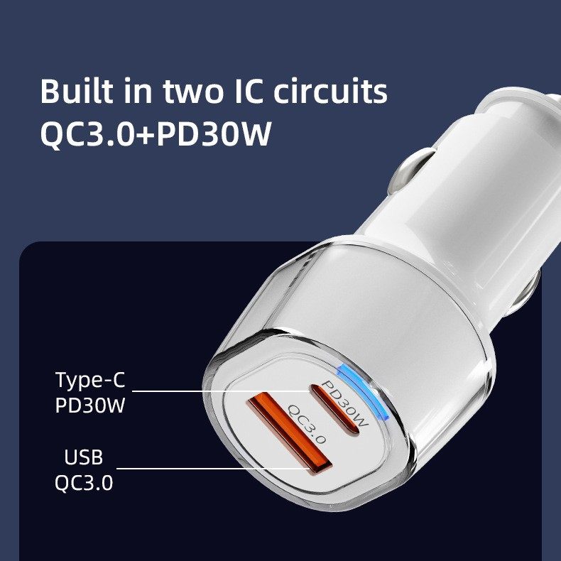 Universal 65W Super Fast Charging Car Charger Pd30W One-To-Two Cigarette Lighter Adapter Car Charger