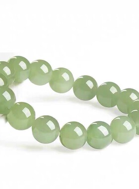 名都水晶 天然和田玉且末蓝圆珠手串 时尚圆珠浅绿色和田玉手链