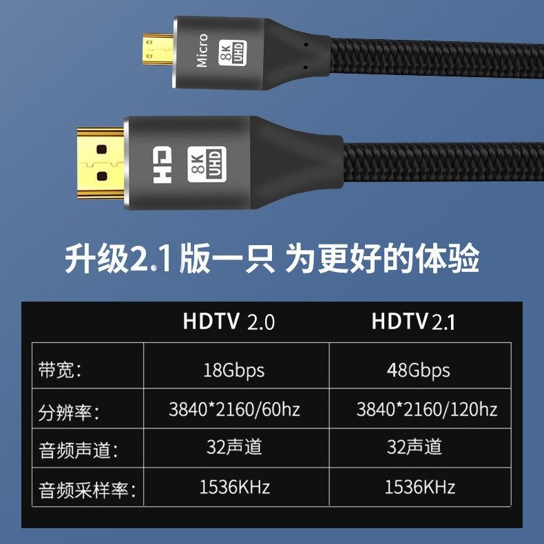 Microhdtv to Hdtv2.0Hdmi Cable 4K Tv Laptop Tablet Camera 4K4K Support