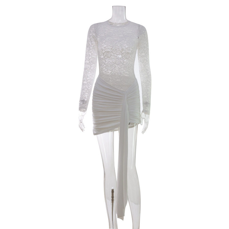 Fashionable Womens Long Sleeve Lace Trimmed Bodycon Dress Round Neck Sexy Autumn Winter Wholesale Available