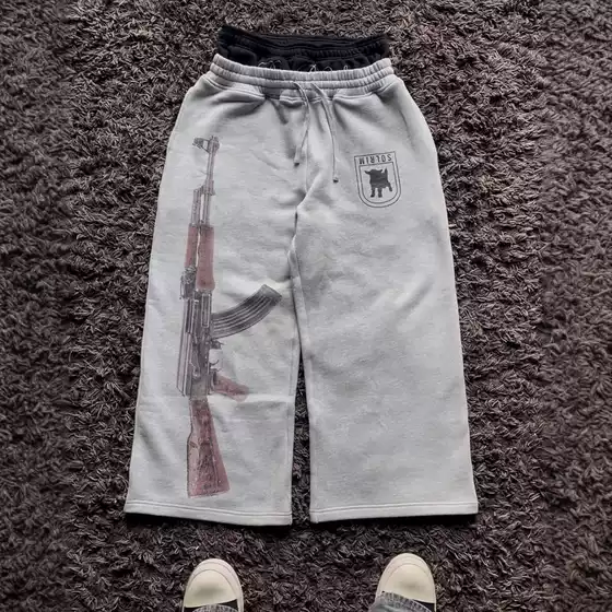 CK206009 Europe and the United States cross-border double waist embroidery street folding couple pants wholesale
