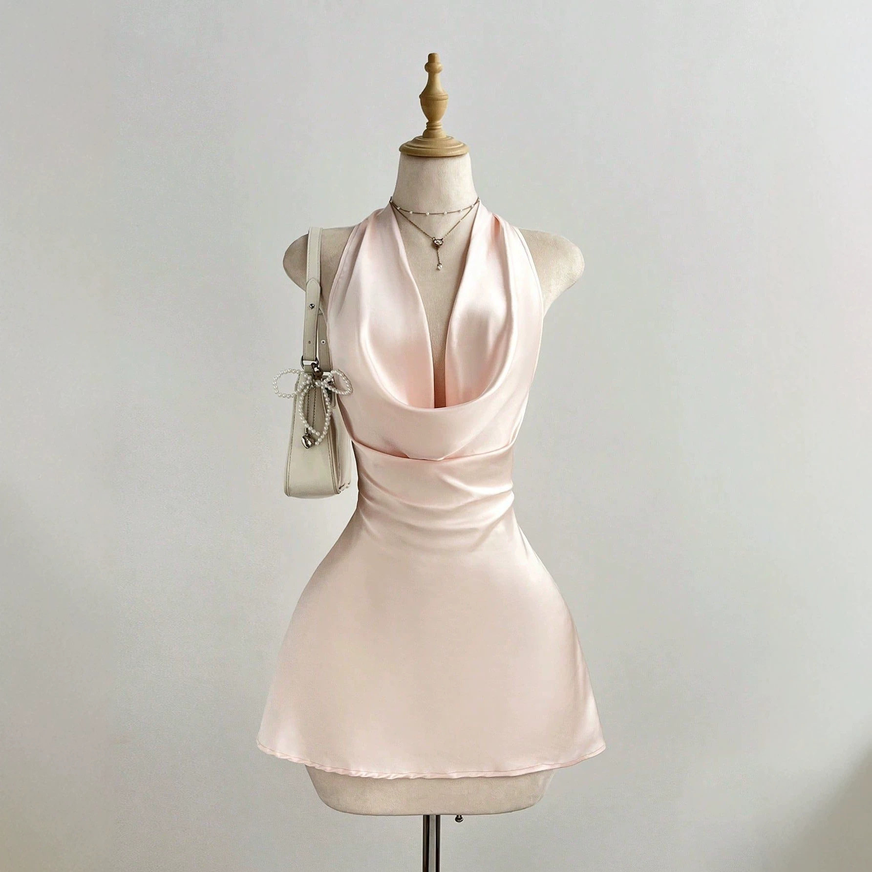 Backless Halter Dress Low Cut Fitted Waist Elegant Design Perfect for Parties and Events Ready to Ship