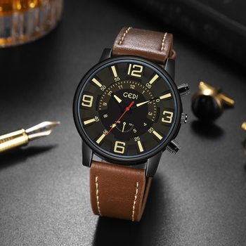 Gedi high-grade Business Men's Watch luminous large dial cross-border belt watch men's waterproof quartz watch