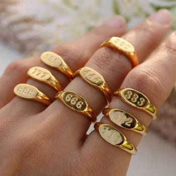 Qiaojin European and American Cross-Border Titanium Steel Number Rings 333 444 999 Wholesale Vintage English Letter Rings