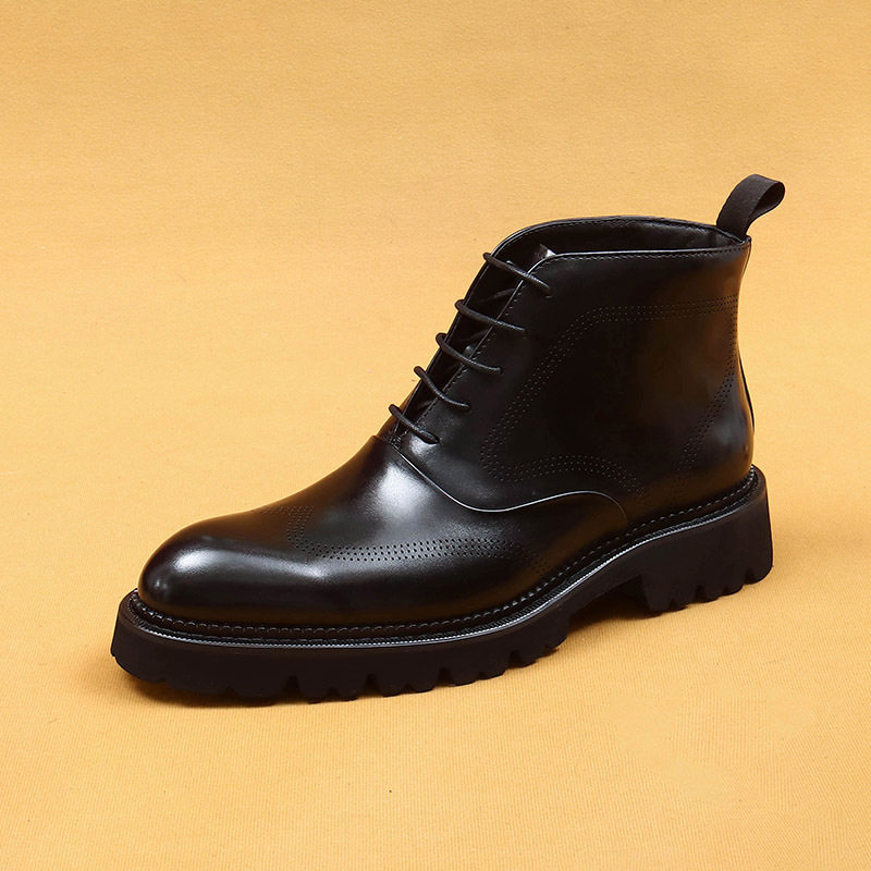 Boot Martin Nam Cao Cổ Da Bò Đế Dày Chiều Cao Đế Khoảng 4cm Phong Cách Anh Quốc Màu Đen, Nâu