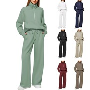 2025 Spring and Autumn New Women's Clothing Amazon European and American Casual Two-Piece Stand Collar Zipper Sports Casual Swea