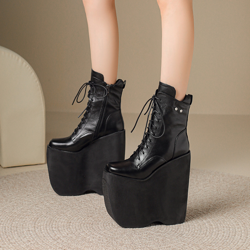 Boot Martin Nữ Cao 20cm Chống Nước Tăng Chiều Cao Đế Cao Hàng Mùa Xuân Thu Đông Phong Cách Hàn Quốc