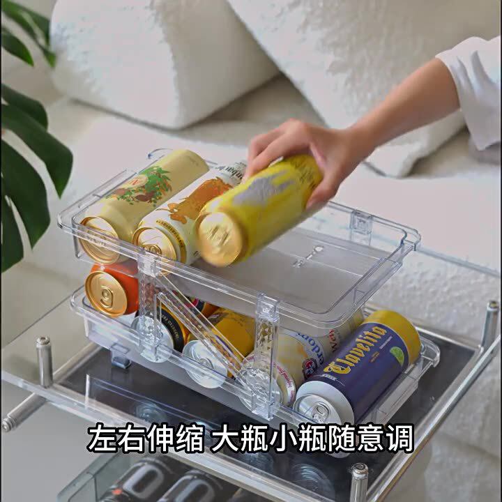 Double-layer retractable rolling beverage storage box automatic filling pop can storage rack refrigerator soda desktop rack
