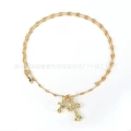 Gold white diamond double cross necklace